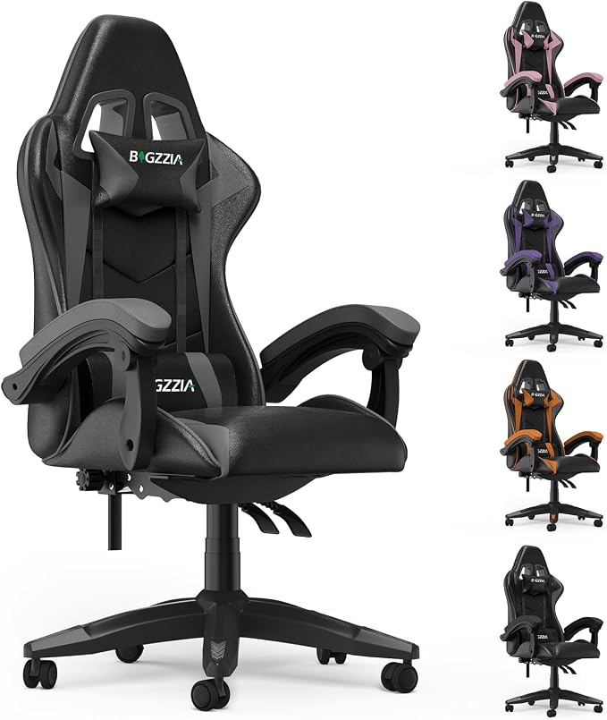 Bigzzia Ergonomic Gaming Chair Black Adjustable Headrest and Lumbar Support