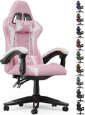 Bigzzia Ergonomic Gaming Chair Pink Adjustable Headrest and Lumbar Support