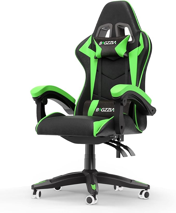 Bigzzia Ergonomic Gaming Chair Green Adjustable Headrest and Lumbar Support