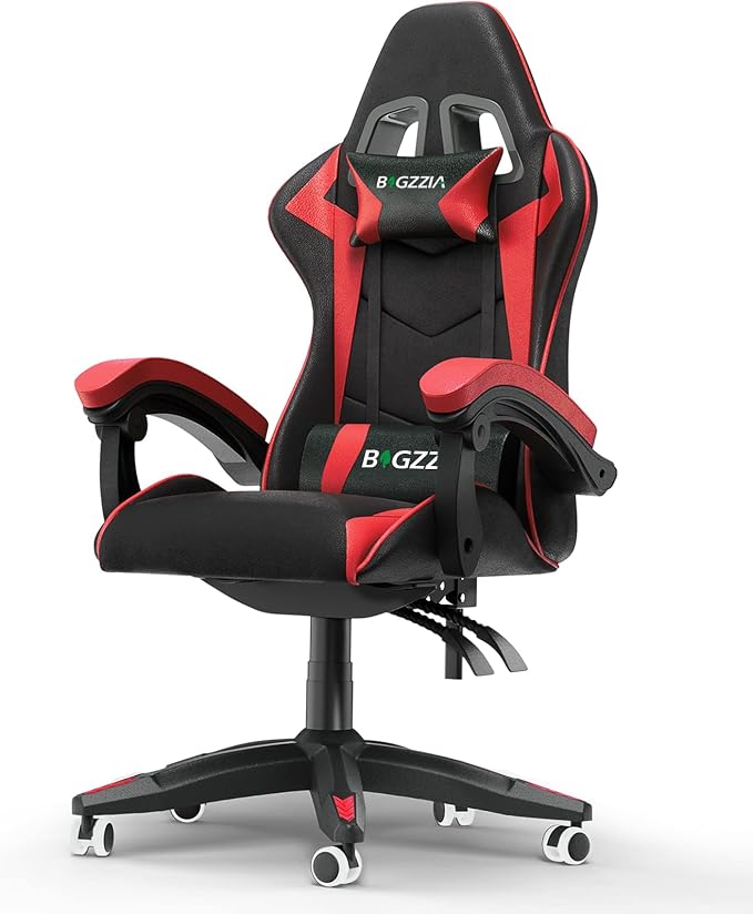 Bigzzia Ergonomic Gaming Chair Red Adjustable Headrest and Lumbar Support