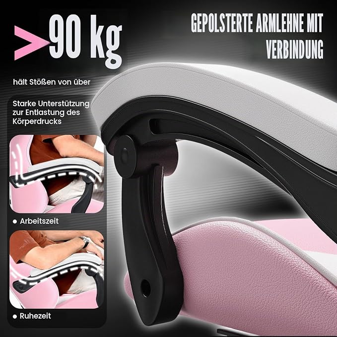 SUKIDA Ergonomic Gaming Chair with Footrest and Lumbar Support – PINKE