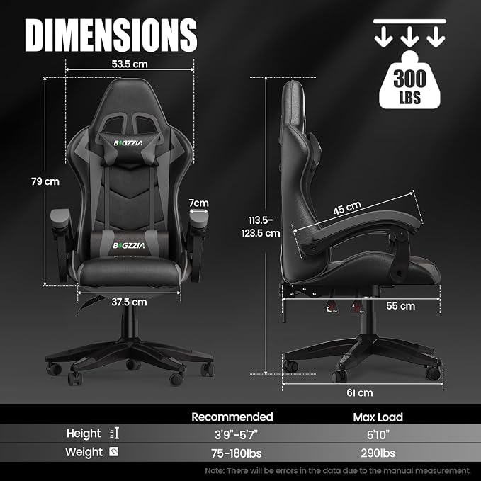 Bigzzia Ergonomic Gaming Chair Black Adjustable Headrest and Lumbar Support