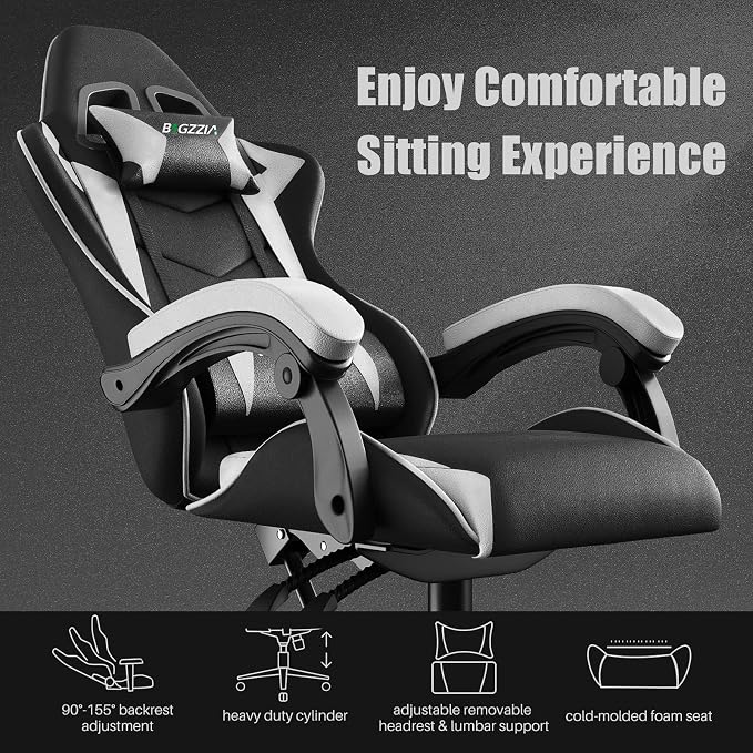 Bigzzia Ergonomic Gaming Chair with Adjustable Headrest and Lumbar Support