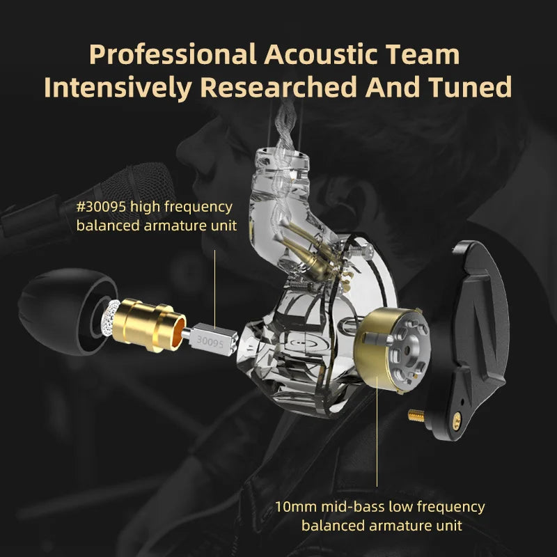 KZ ZSN Pro X In-Ear Monitors — 1BA+1DD Hybrid Drivers, Metal Shell
