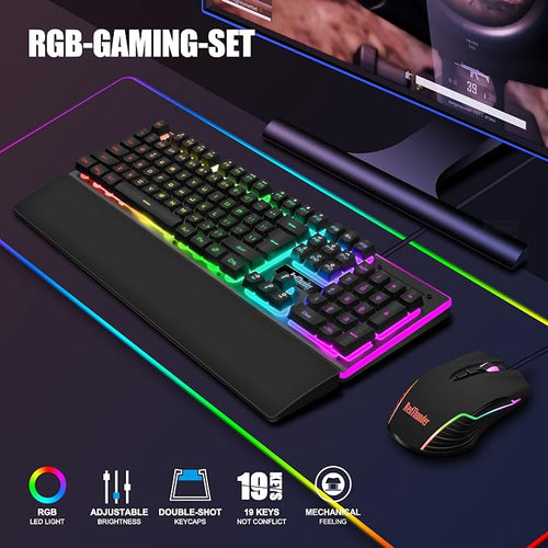 "RedThunder K10 Gaming Keyboard & Mouse Combo — RGB Backlight, Ergonomic Wrist Rest"