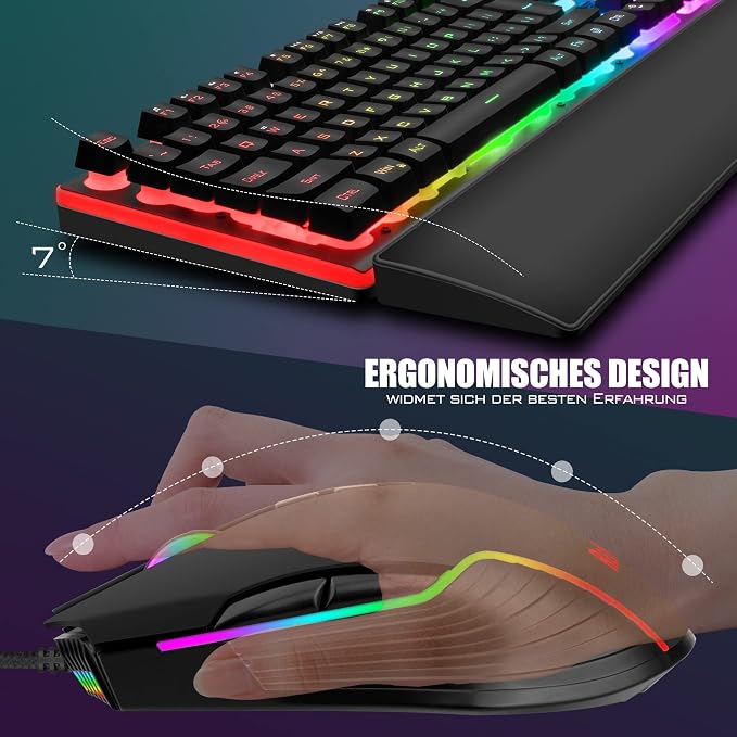 "RedThunder K10 Gaming Keyboard & Mouse Combo — RGB Backlight, Ergonomic Wrist Rest"