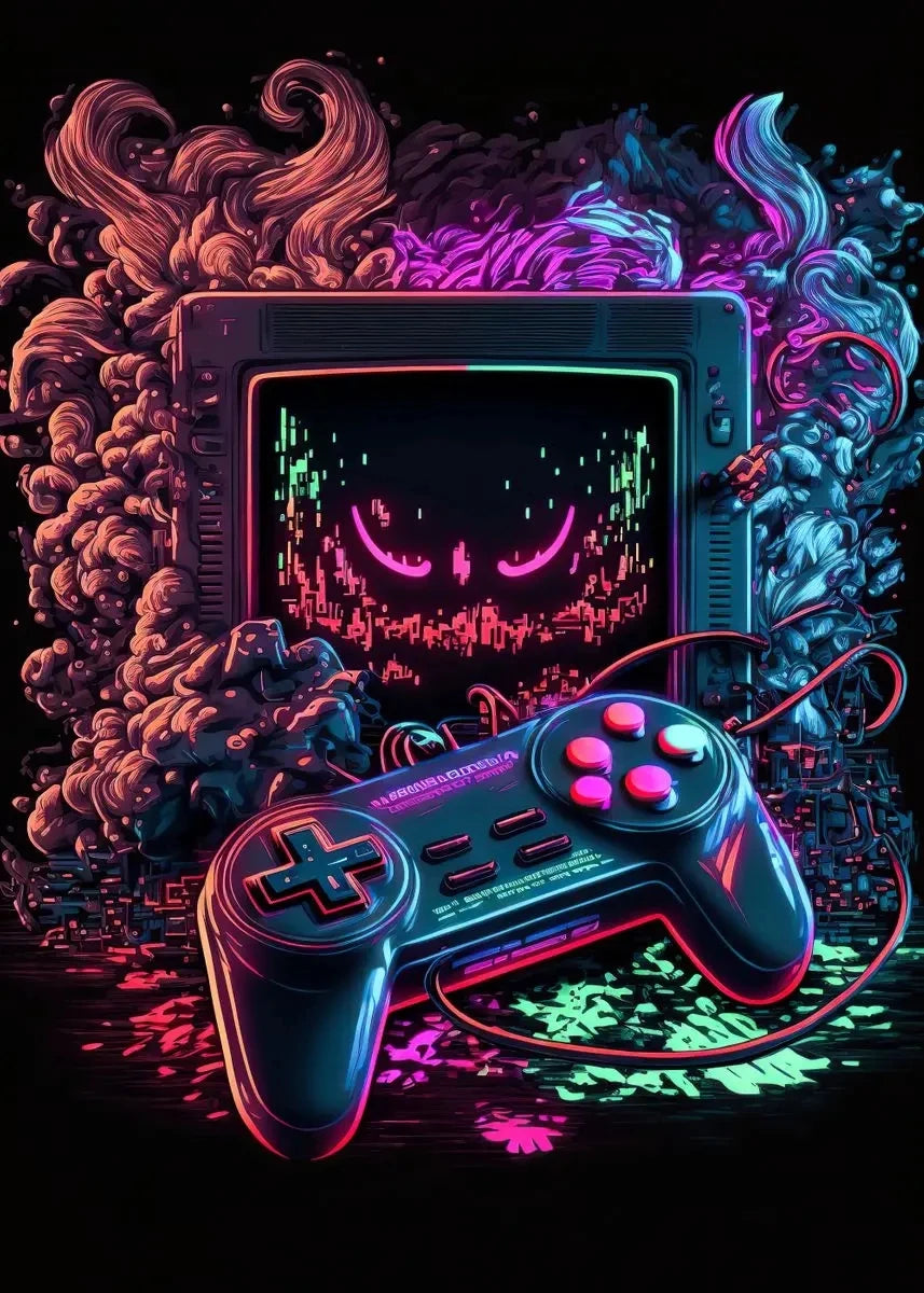Neon Gaming Controller Wall Art Canvas