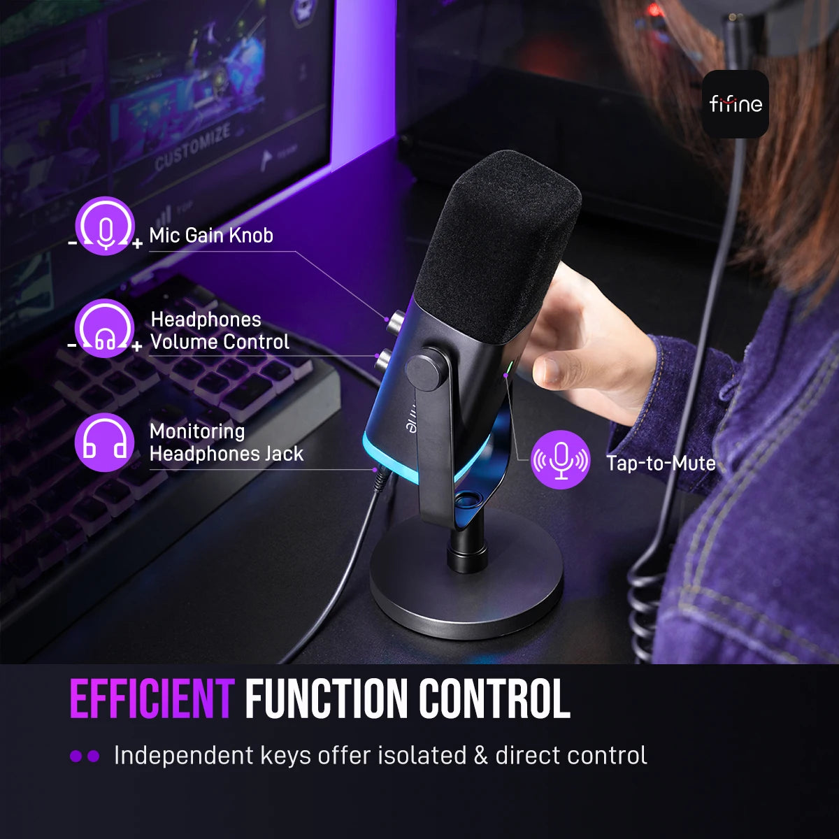 FIFINE AM8 USB/XLR RGB Gaming Microphone