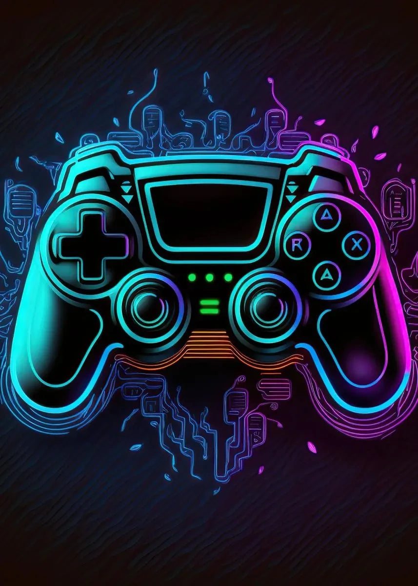 Neon Gaming Controller Wall Art Canvas