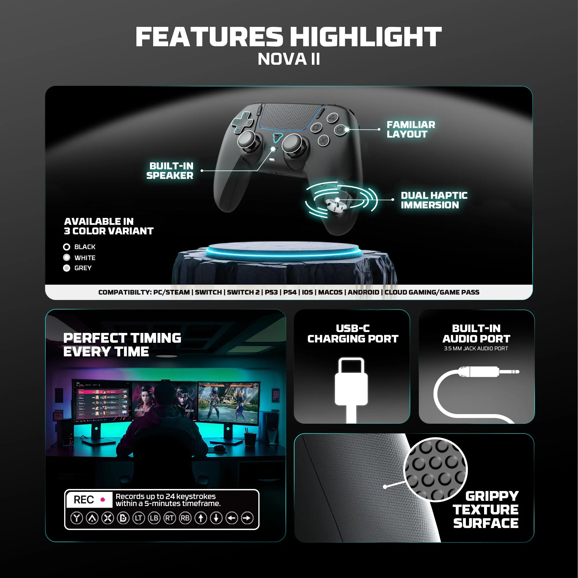 FANTECH NOVA II WGP16 Hall Controller (PS4/NS2/PC)