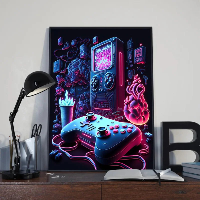 Neon Gaming Controller Wall Art Canvas