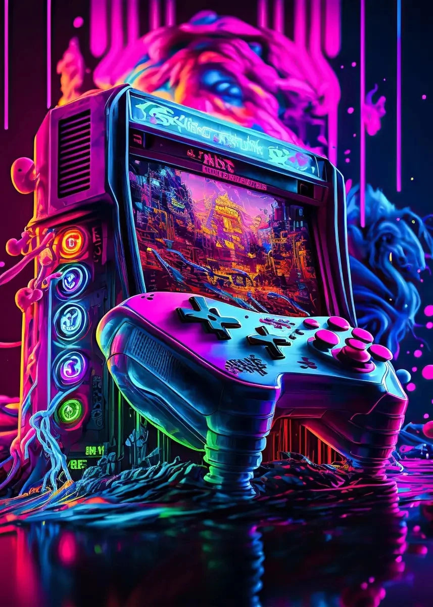 Neon Gaming Controller Wall Art Canvas