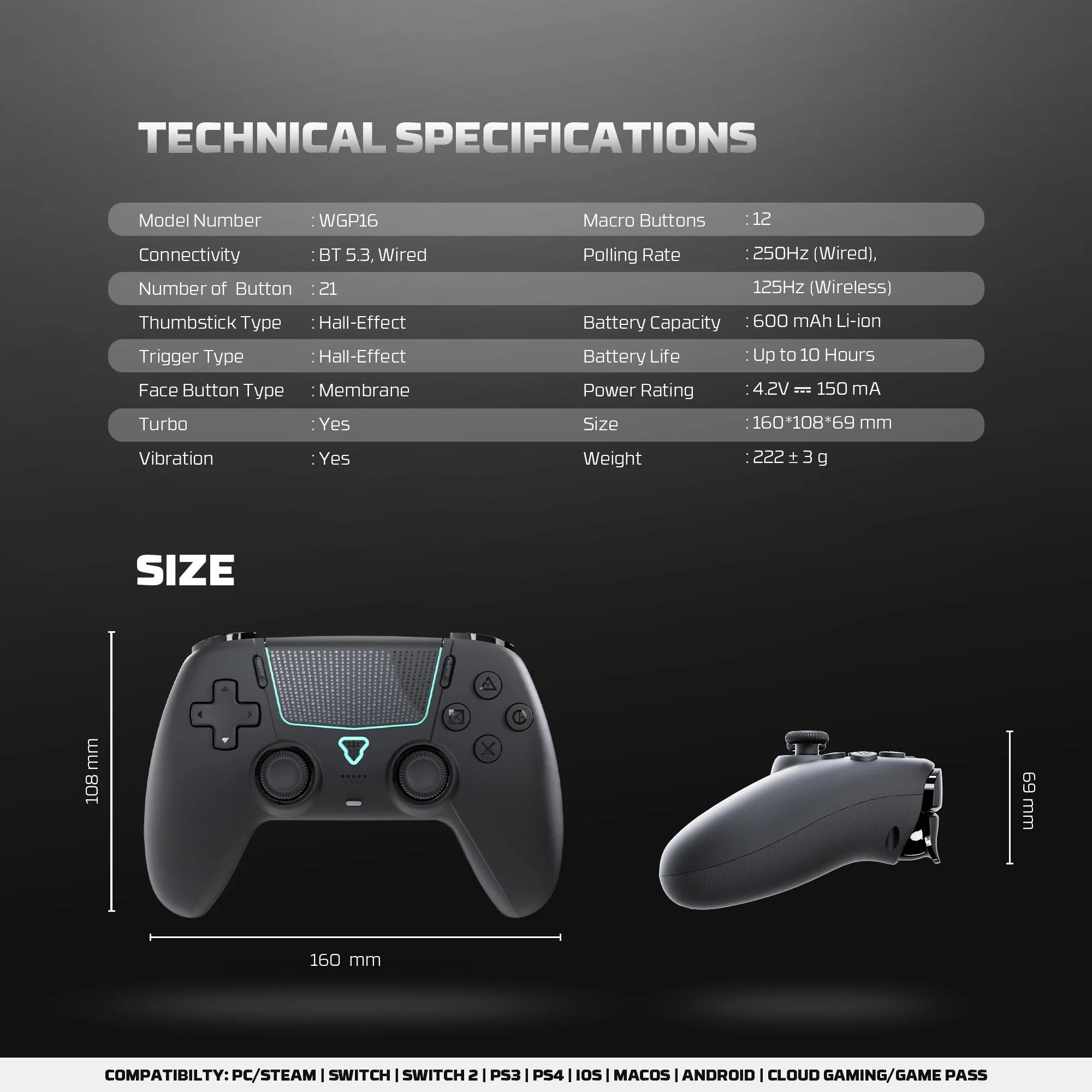 FANTECH NOVA II WGP16 Hall Controller (PS4/NS2/PC)