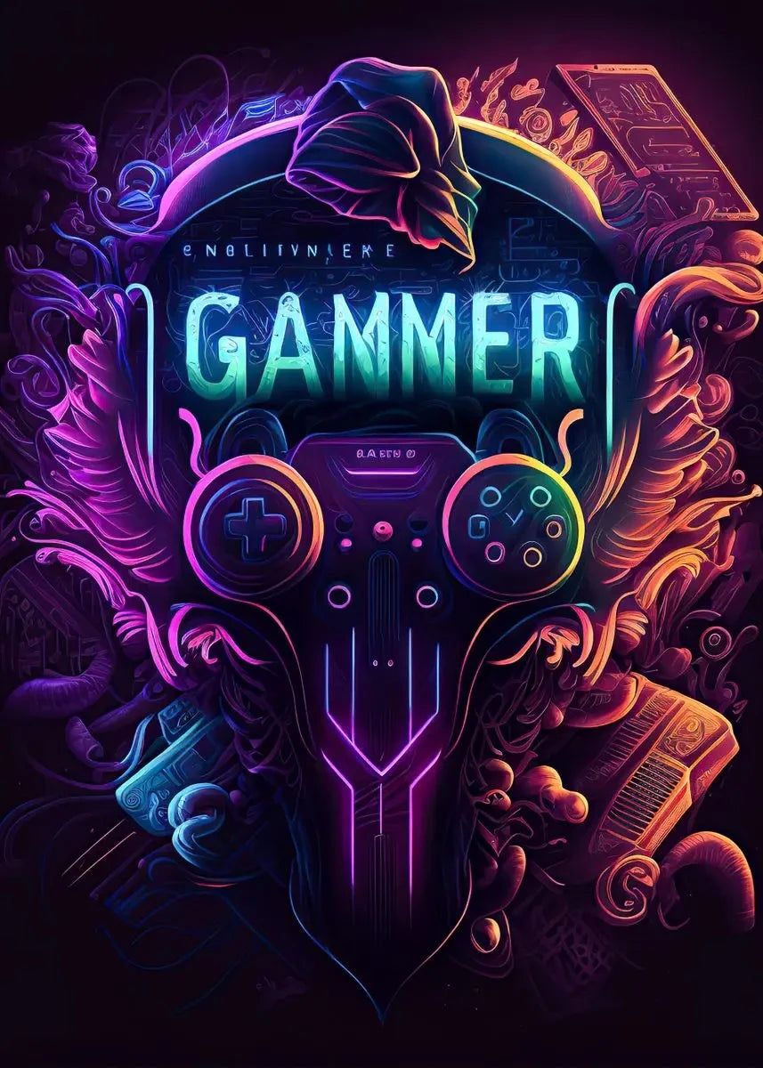 Neon Gaming Controller Wall Art Canvas