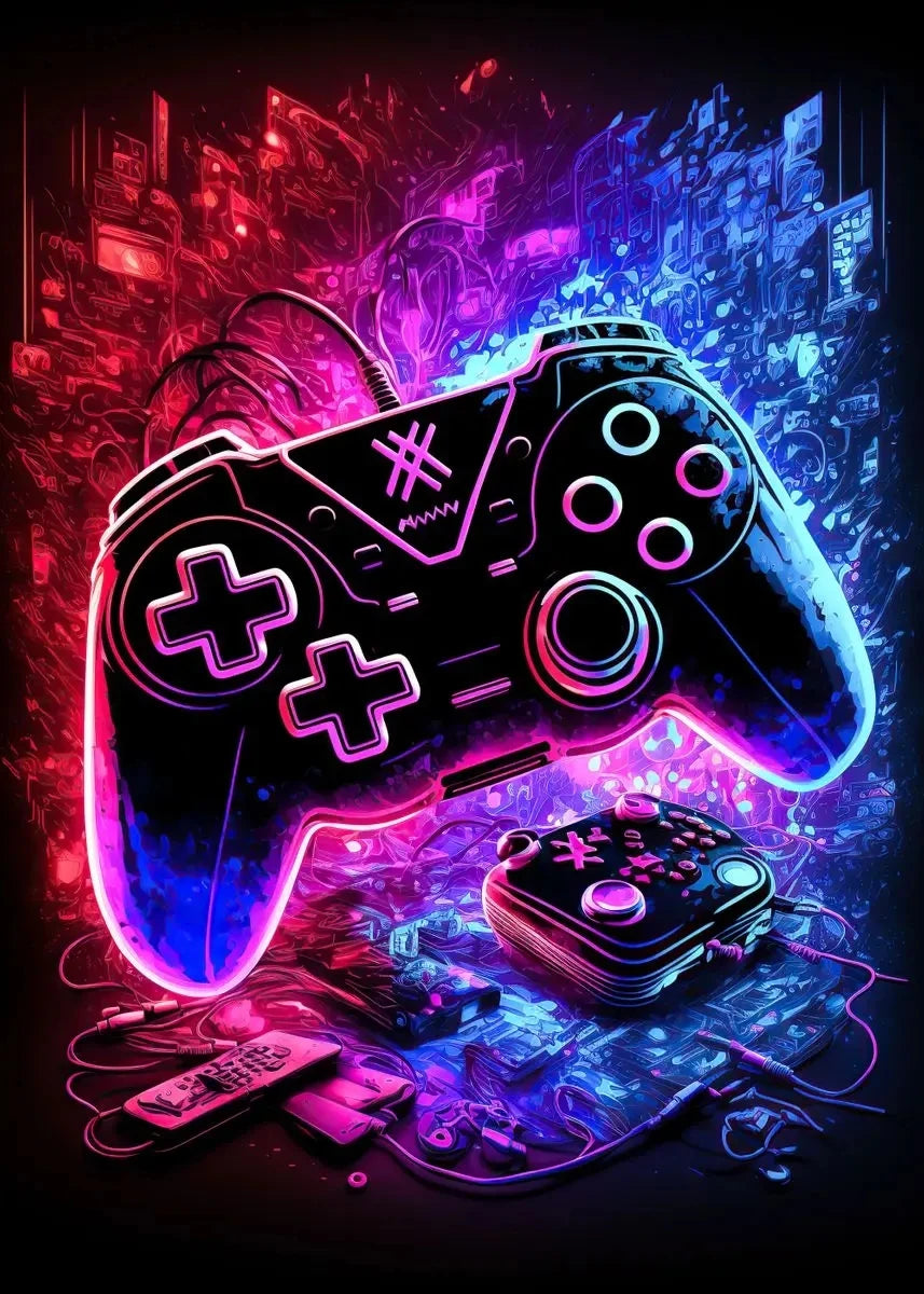 Neon Gaming Controller Wall Art Canvas