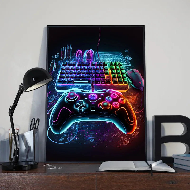 Neon Gaming Controller Wall Art Canvas