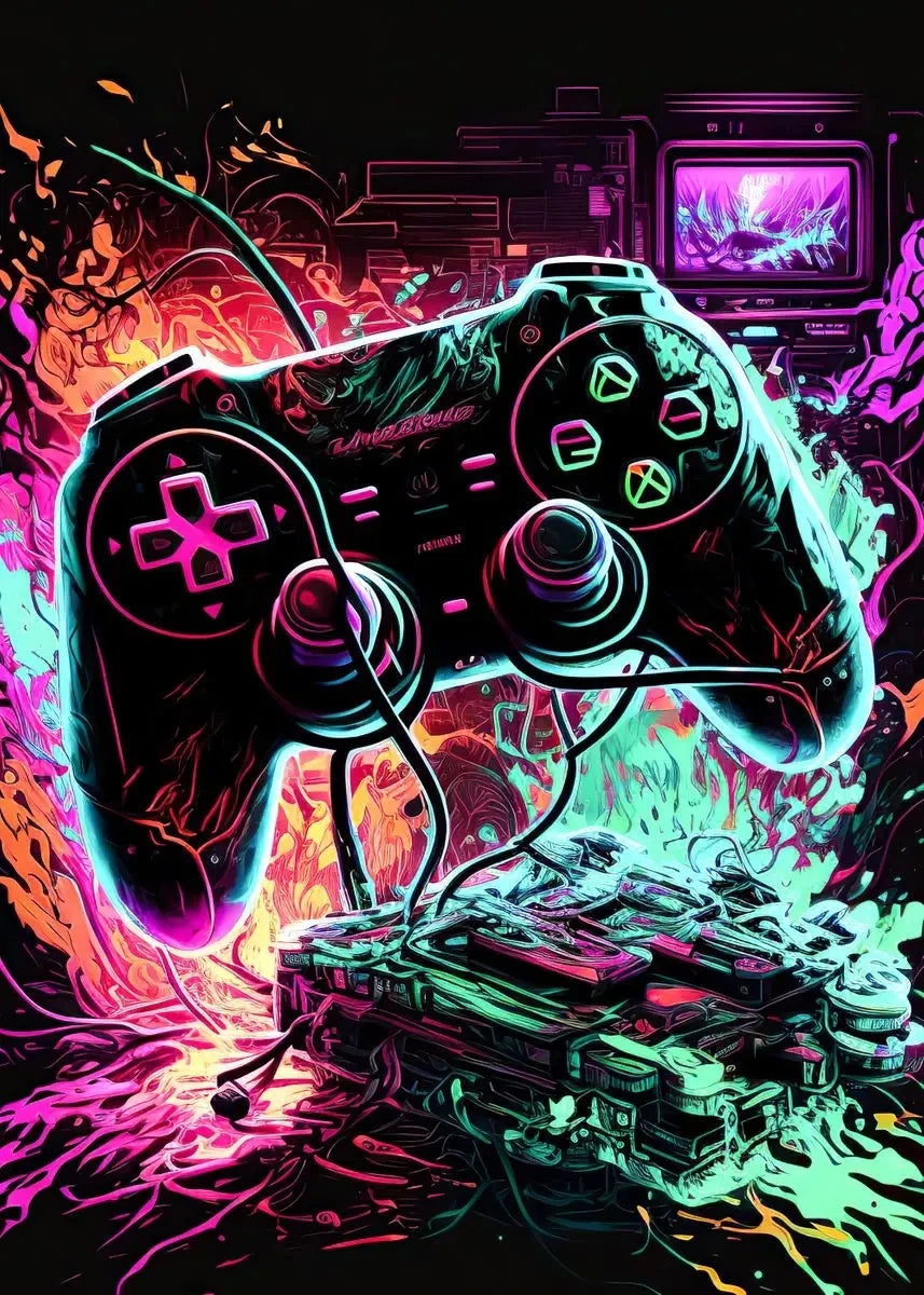 Neon Gaming Controller Wall Art Canvas