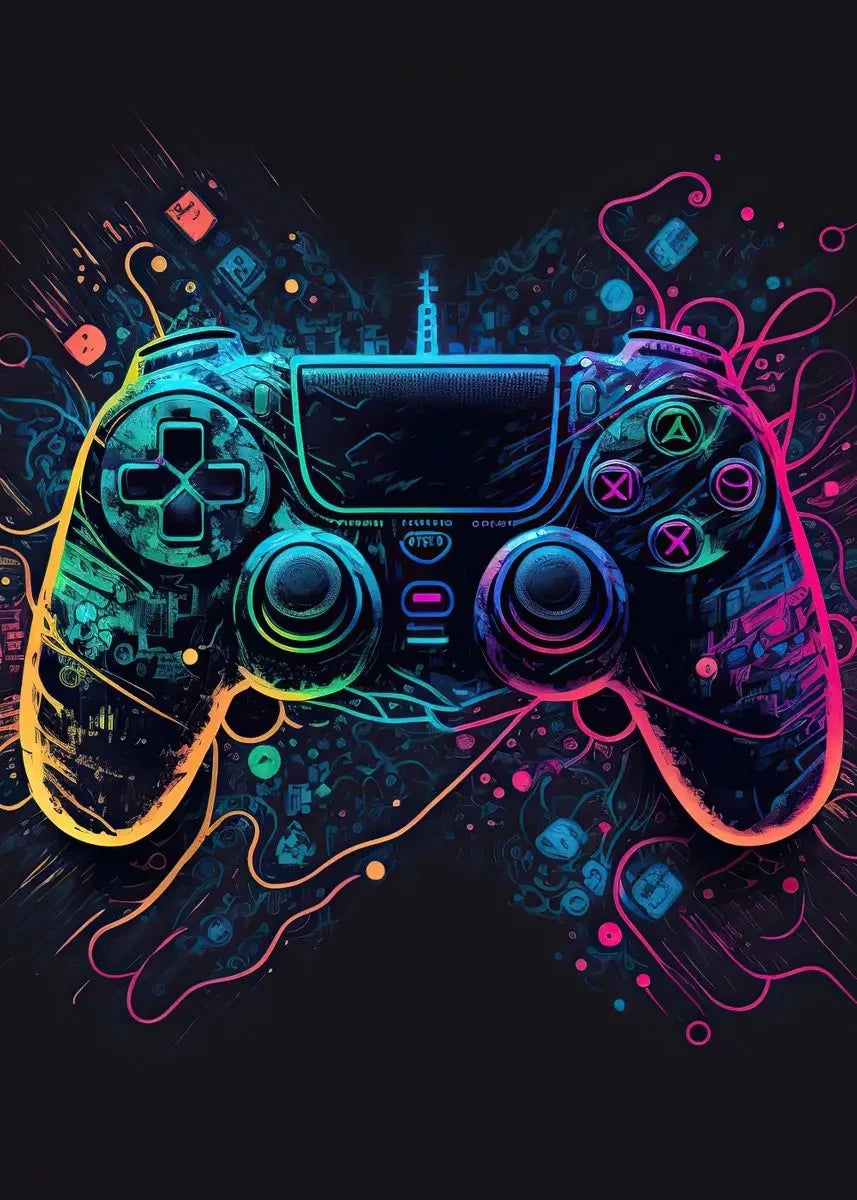 Neon Gaming Controller Wall Art Canvas
