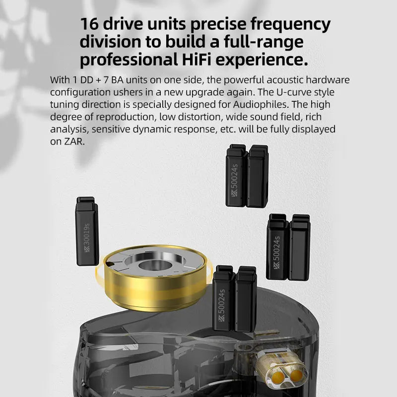 KZ ZAR In-Ear Monitors — 1DD + 7BA Hybrid, HiFi Audiophile