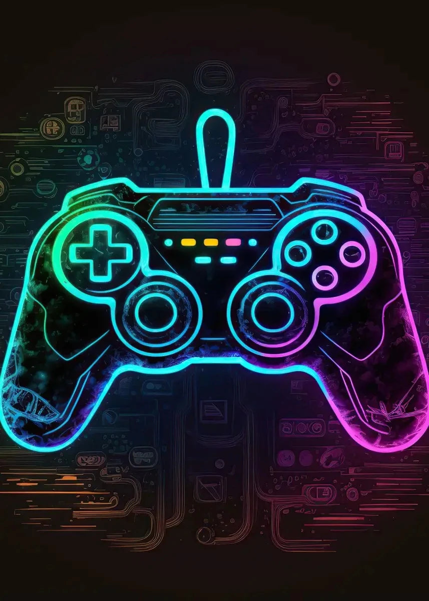 Neon Gaming Controller Wall Art Canvas