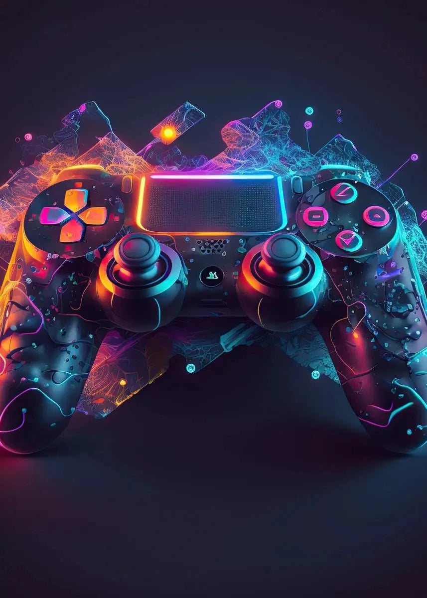 Neon Gaming Controller Wall Art Canvas