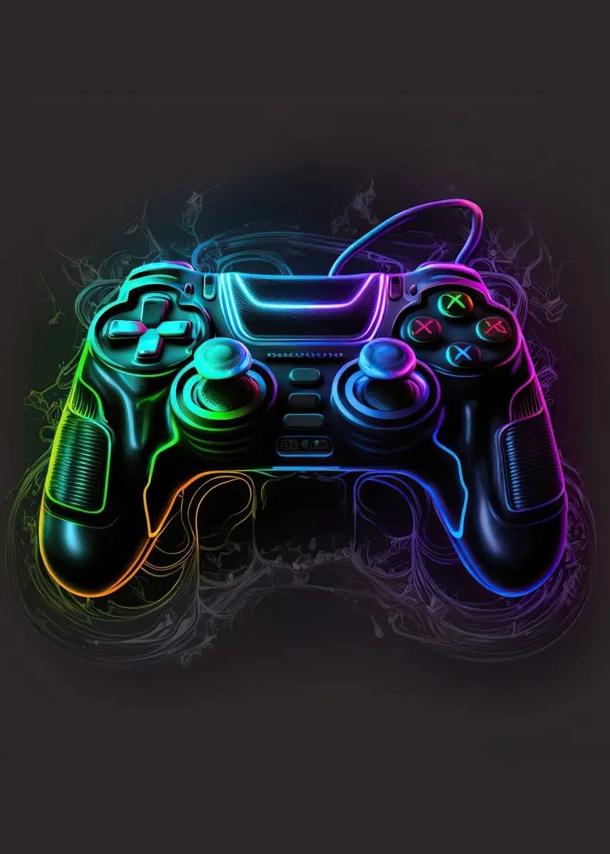 Neon Gaming Controller Wall Art Canvas