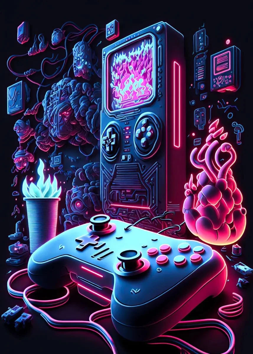 Neon Gaming Controller Wall Art Canvas