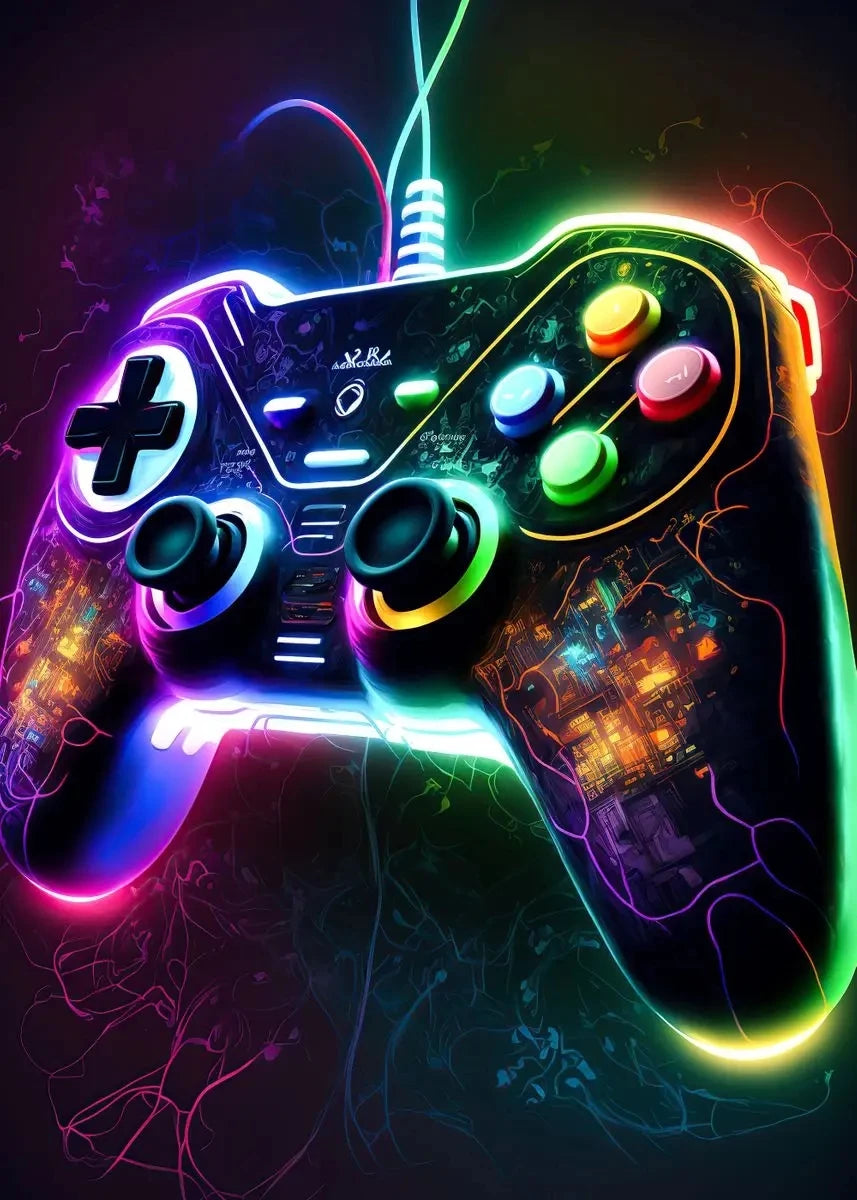 Neon Gaming Controller Wall Art Canvas