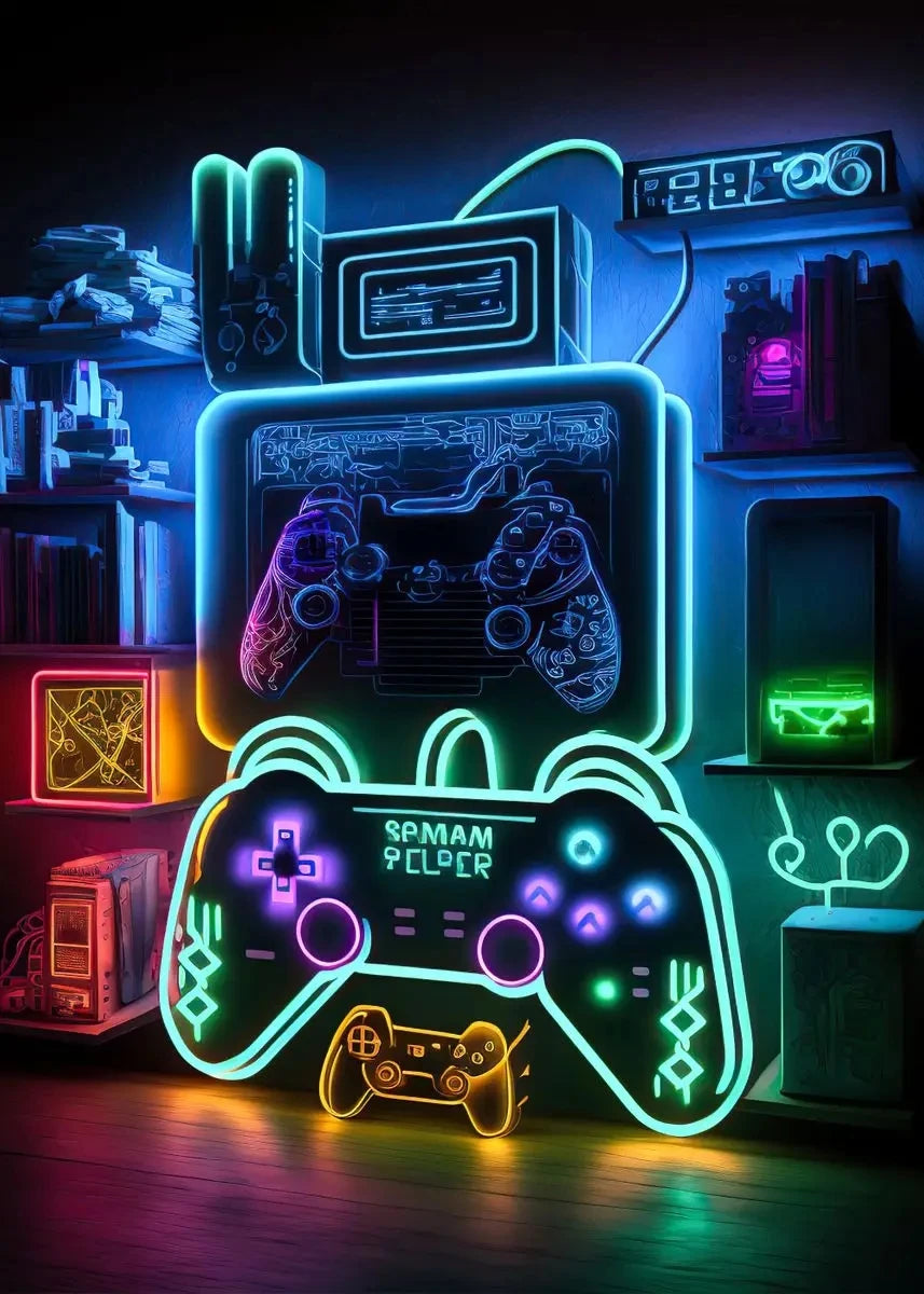 Neon Gaming Controller Wall Art Canvas