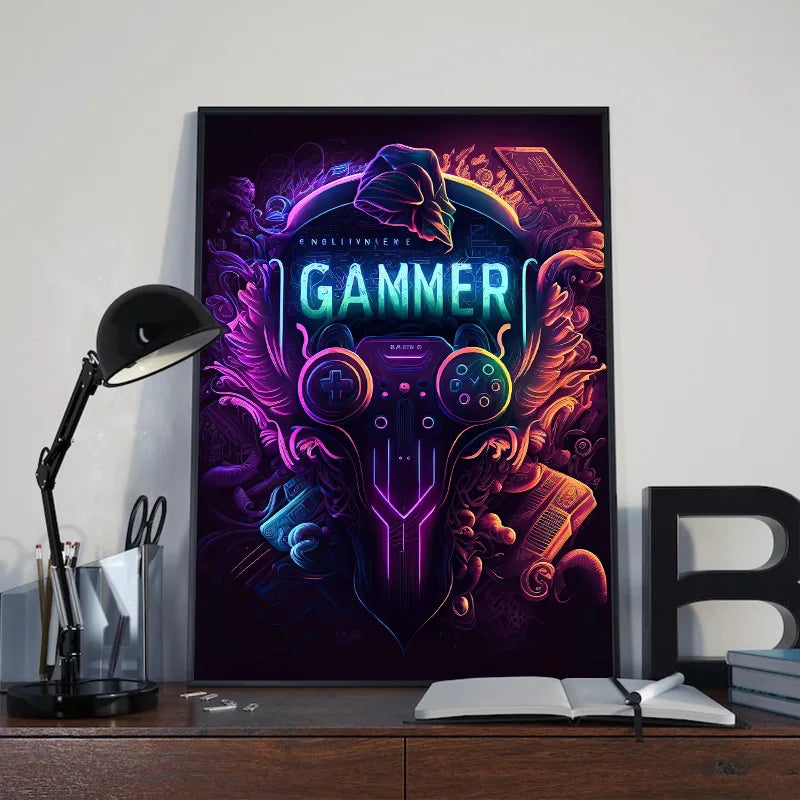 Neon Gaming Controller Wall Art Canvas