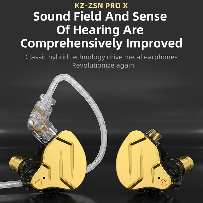 KZ ZSN Pro X In-Ear Monitors — 1BA+1DD Hybrid Drivers, Metal Shell