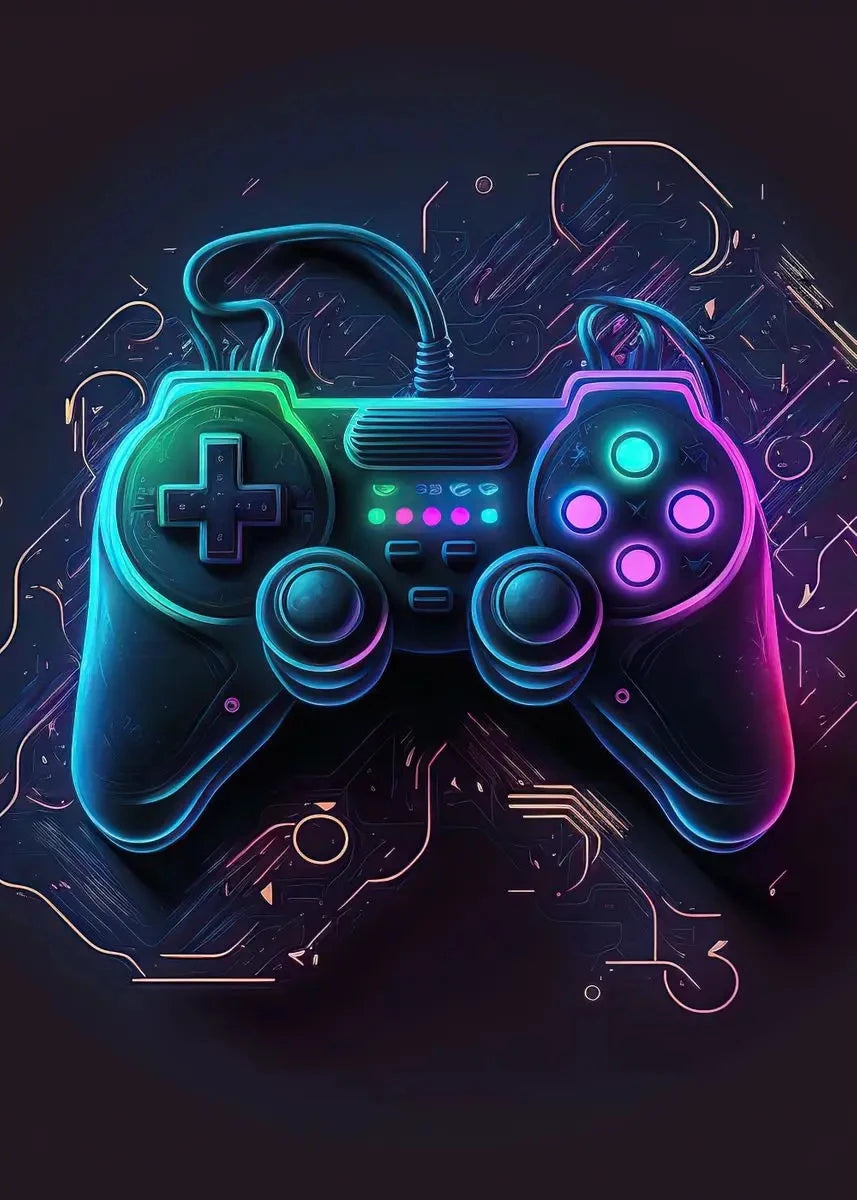 Neon Gaming Controller Wall Art Canvas