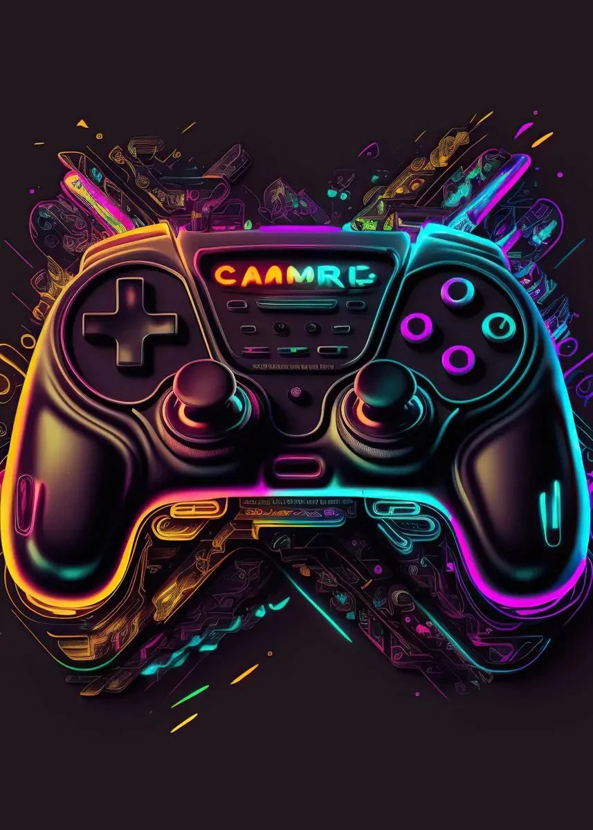 Neon Gaming Controller Wall Art Canvas