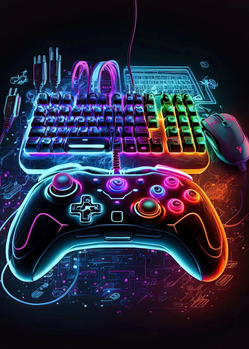 Neon Gaming Controller Wall Art Canvas