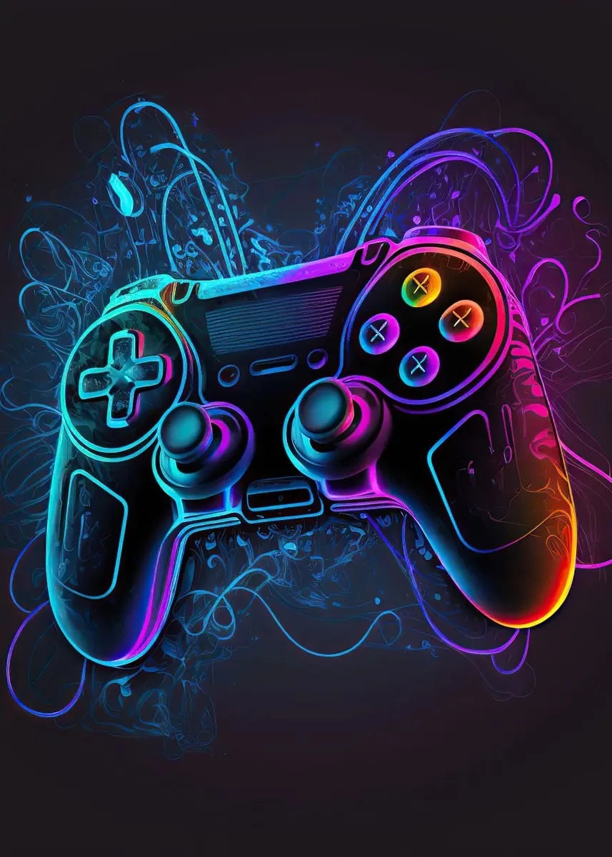 Neon Gaming Controller Wall Art Canvas