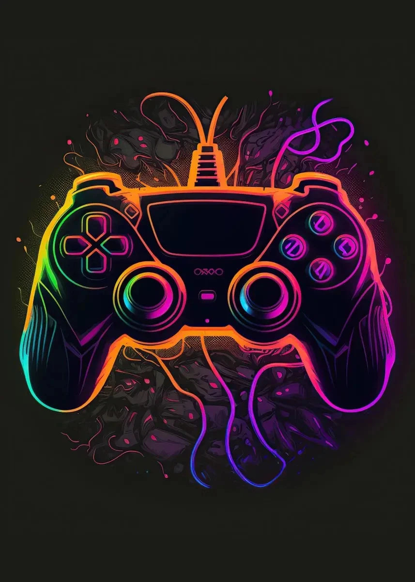 Neon Gaming Controller Wall Art Canvas