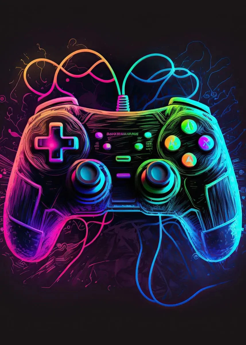 Neon Gaming Controller Wall Art Canvas