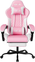 SUKIDA Ergonomic Gaming Chair with Footrest and Lumbar Support – PINK White