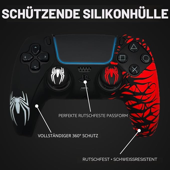 ElitePlay Spider Silicone Case for PS5 Controller — Anti-Slip Rubber Grip + 2x Thumb Stick Caps