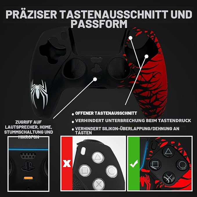 ElitePlay Spider Silicone Case for PS5 Controller — Anti-Slip Rubber Grip + 2x Thumb Stick Caps