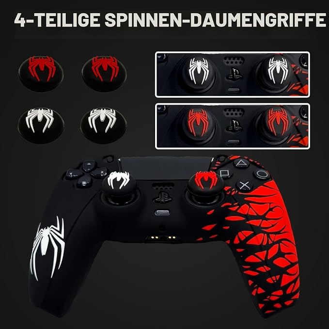 ElitePlay Spider Silicone Case for PS5 Controller — Anti-Slip Rubber Grip + 2x Thumb Stick Caps