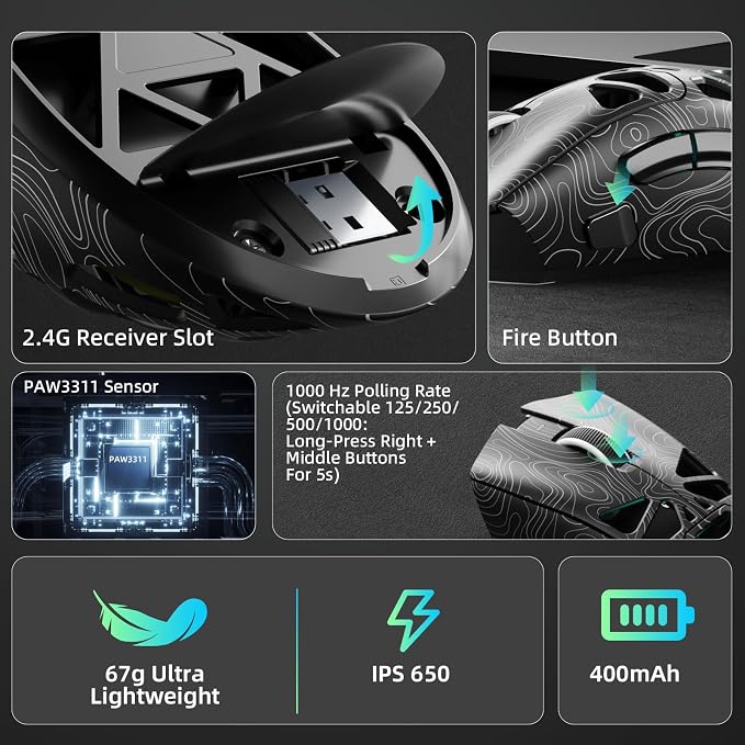 SC620 RGB Wireless Gaming Mouse — 12000 DPI, 8KHz, 7 Programmable Buttons