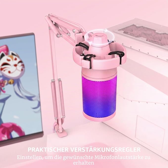 FIFINE USB Gaming Microphone Pink Arm & Pop Filter