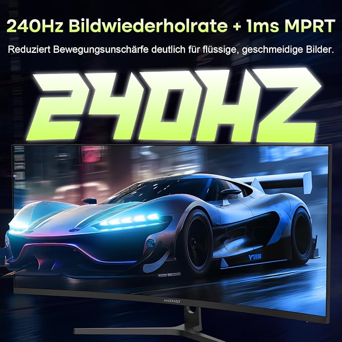 Amzfast 34" Curved Gaming Monitor — UWQHD 3440x1440, 240Hz, 1ms, HDR 400, HDMI 2.1