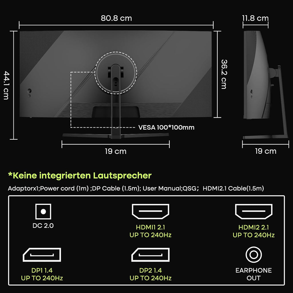 Amzfast 34" Curved Gaming Monitor — UWQHD 3440x1440, 240Hz, 1ms, HDR 400, HDMI 2.1