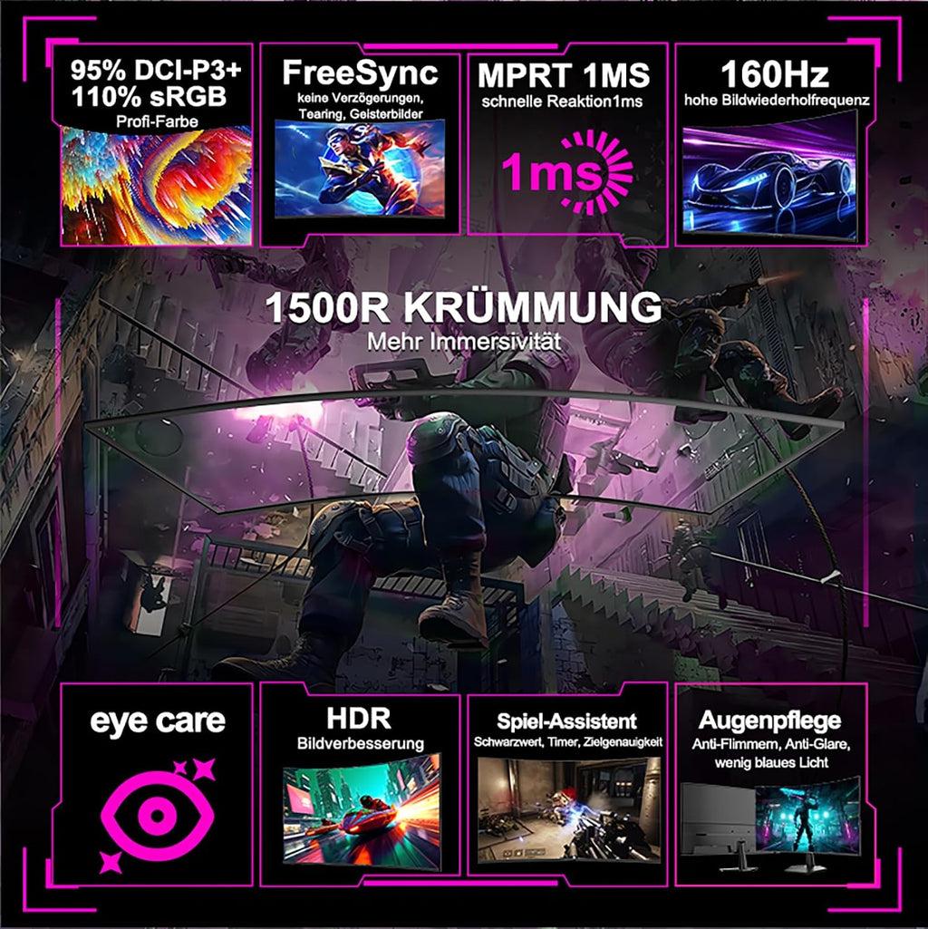 Minifire 27" Curved Gaming Monitor — FHD 1920x1080, 160Hz, 1ms, HDR, HDMI Cable Included