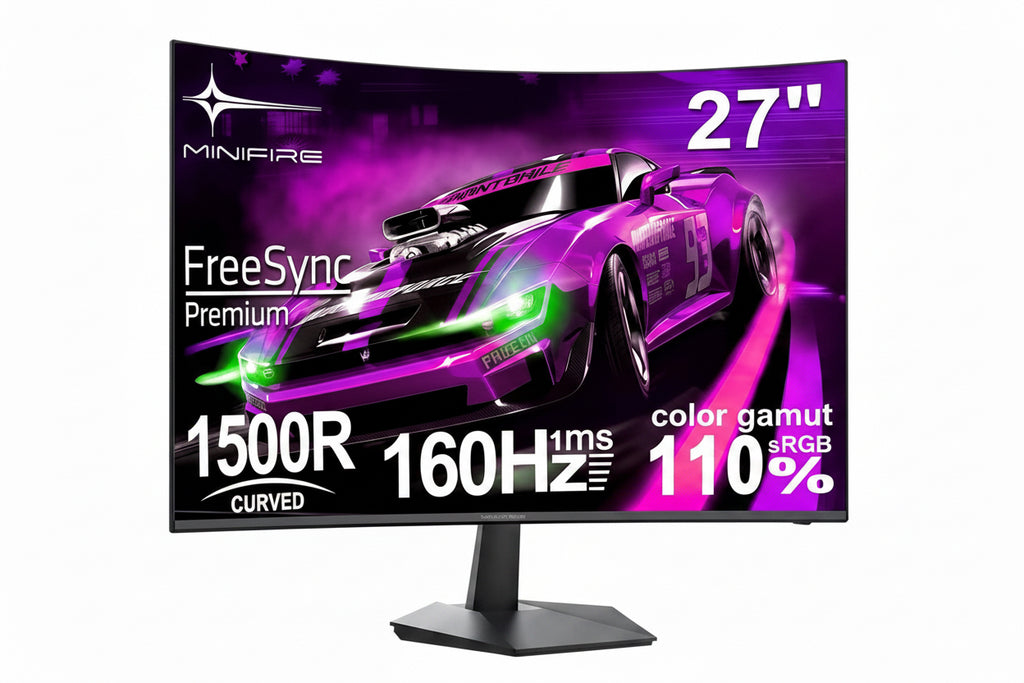 Minifire 27" Curved Gaming Monitor — FHD 1920x1080, 160Hz, 1ms, HDR, HDMI Cable Included