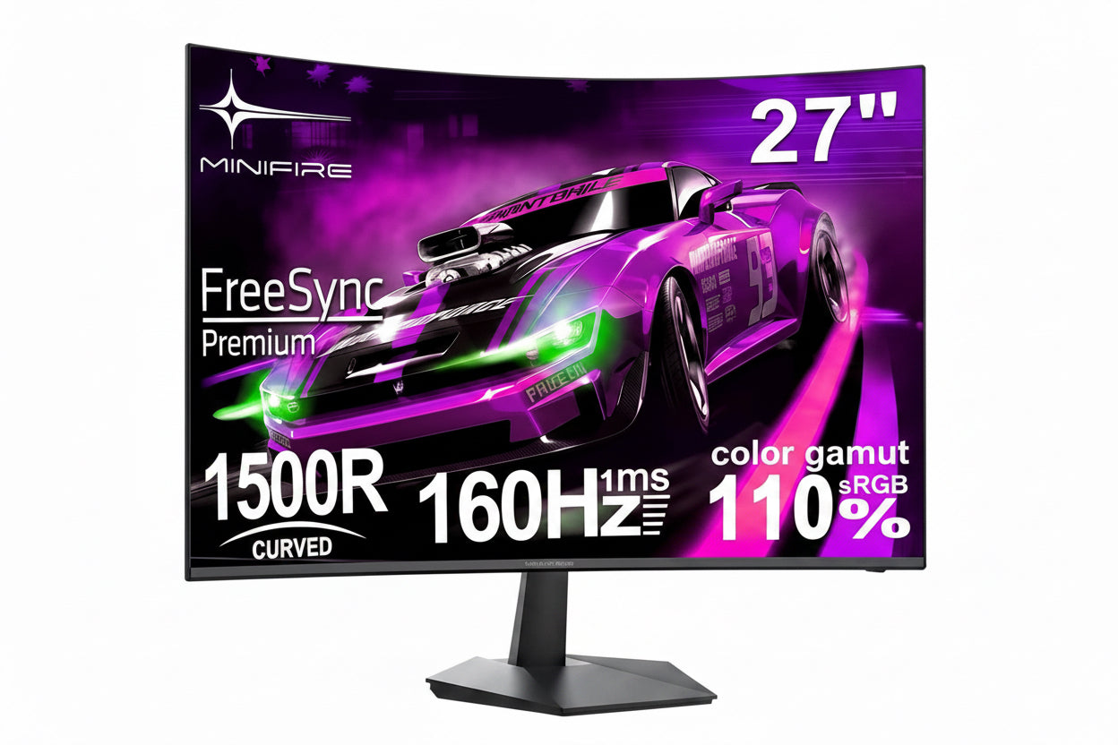 Minifire 27" Curved Gaming Monitor — FHD 1920x1080, 160Hz, 1ms, HDR, HDMI Cable Included
