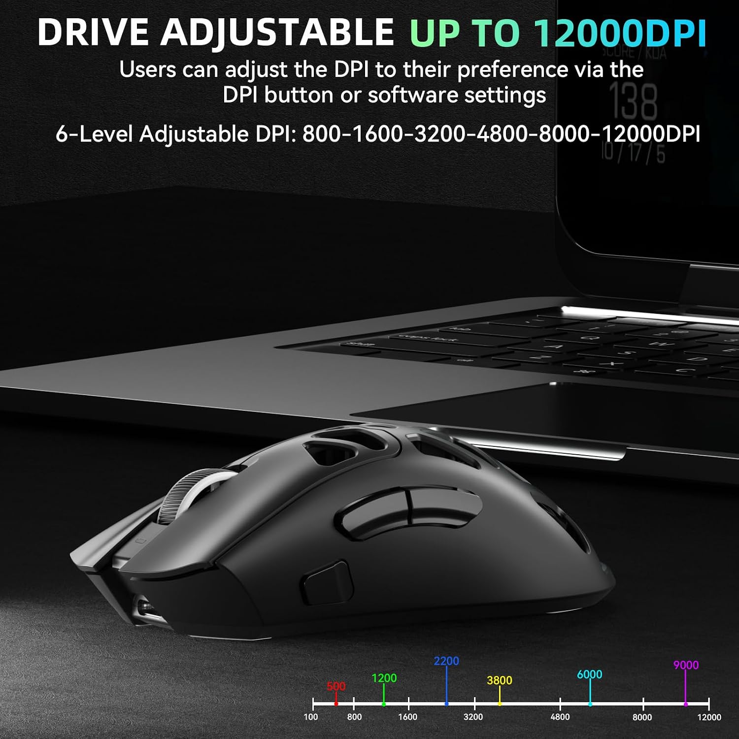 SC620 RGB Wireless Gaming Mouse — 12000 DPI, 8KHz, 7 Programmable Buttons