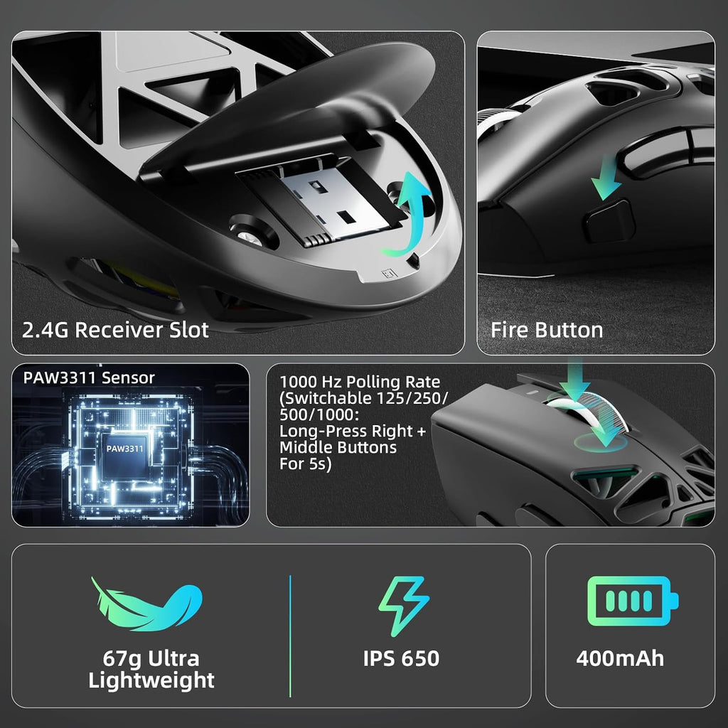 SC620 RGB Wireless Gaming Mouse — 12000 DPI, 8KHz, 7 Programmable Buttons